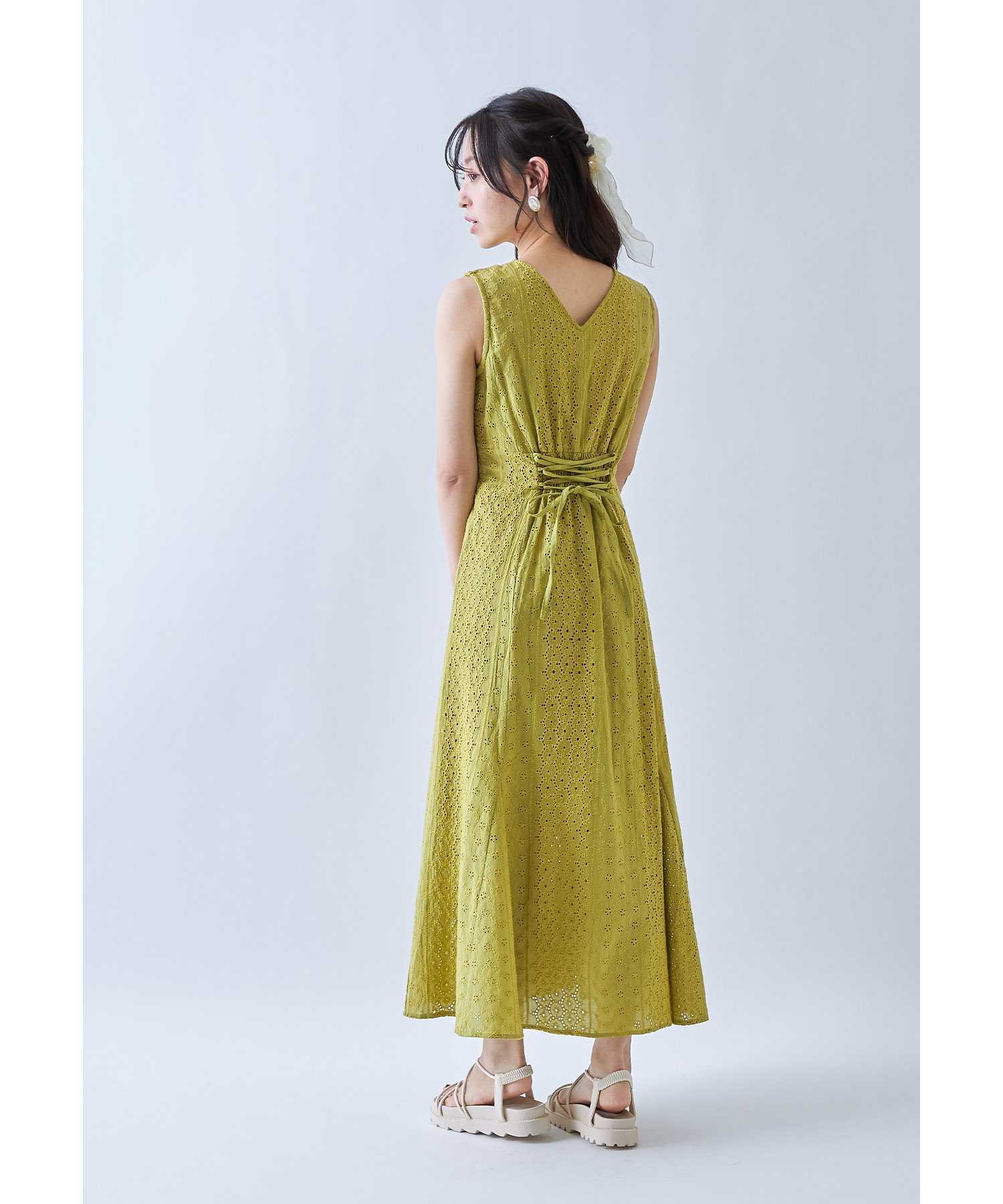 ４５Rノースリーブワンピース セール】 【一部店舗限定】 夏みかん柄 ノースリーブワンピース