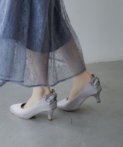 結婚式 パンプス パーティーシューズ バックリボン ビジュー 靴 美脚 疲れにくい 小さいサイズ 大きいサイズ シンプル 歩きやすい ヒール シルバー  ブラッ(504778391) | ニアナ(niana) - d fashion