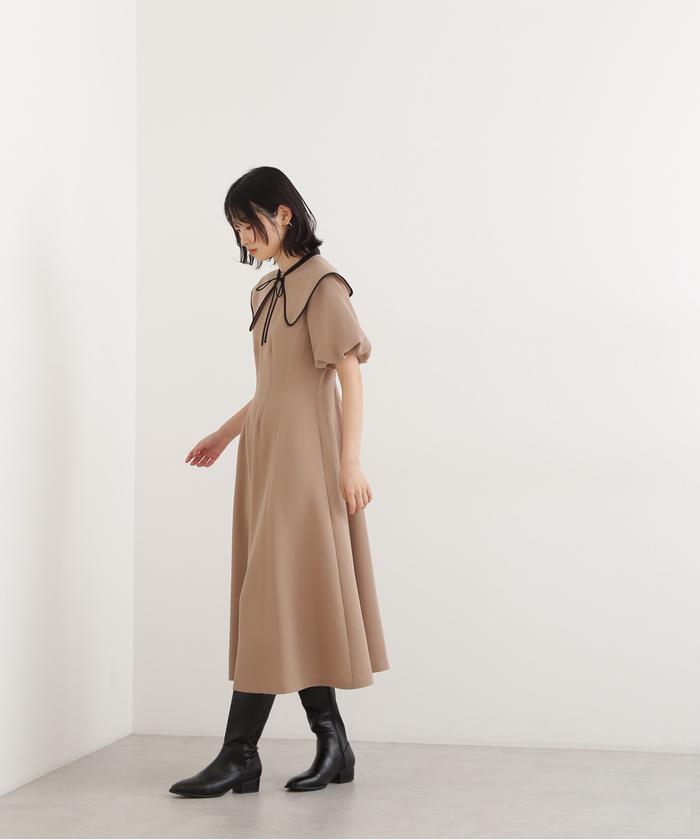 B6883■新品■ナチュラルビューティーベーシック ビッグカラー ワンピース Ｓ セール】ビッグカラー付きパイピングワンピース(504778671
