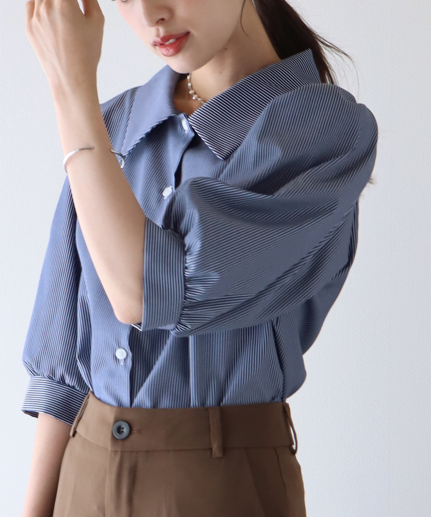 美品 バーバリー ブルーレーベル ストライプブラウス シャツ パフスリーブ M バーバリーブルーレーベル バーバリーストライプ パフスリーブ