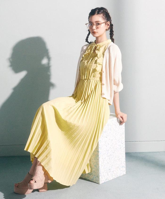 【美品】REDYAZEL レディアゼル ボウタイフリルプリーツワンピース M セール 50%OFF】ボウタイフリルプリーツワンピース(504782105