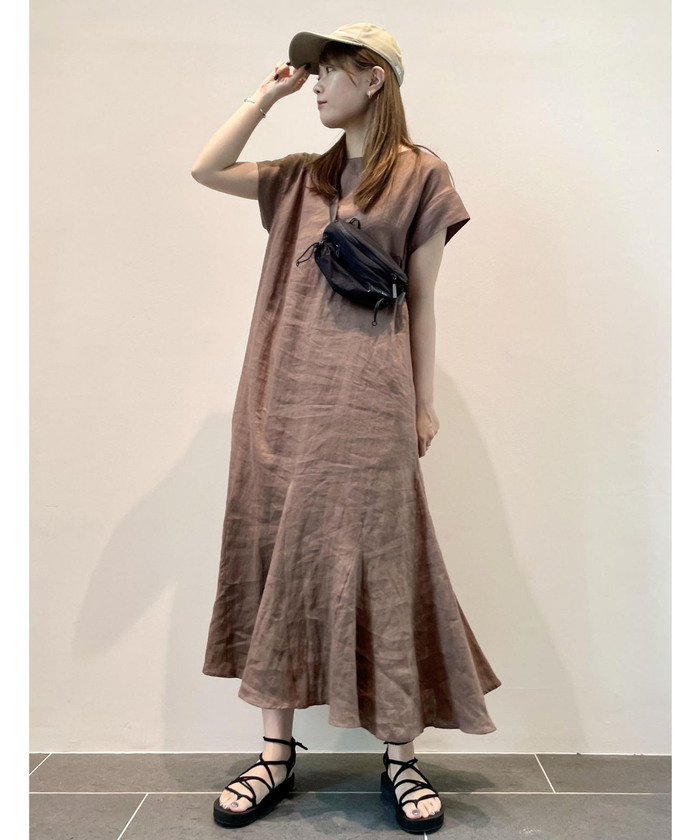 リネンフレンチスリーブマーメイドワンピース SALON adam et rope セール 40%OFF】【洗える】リネンフレンチスリーブマーメイド