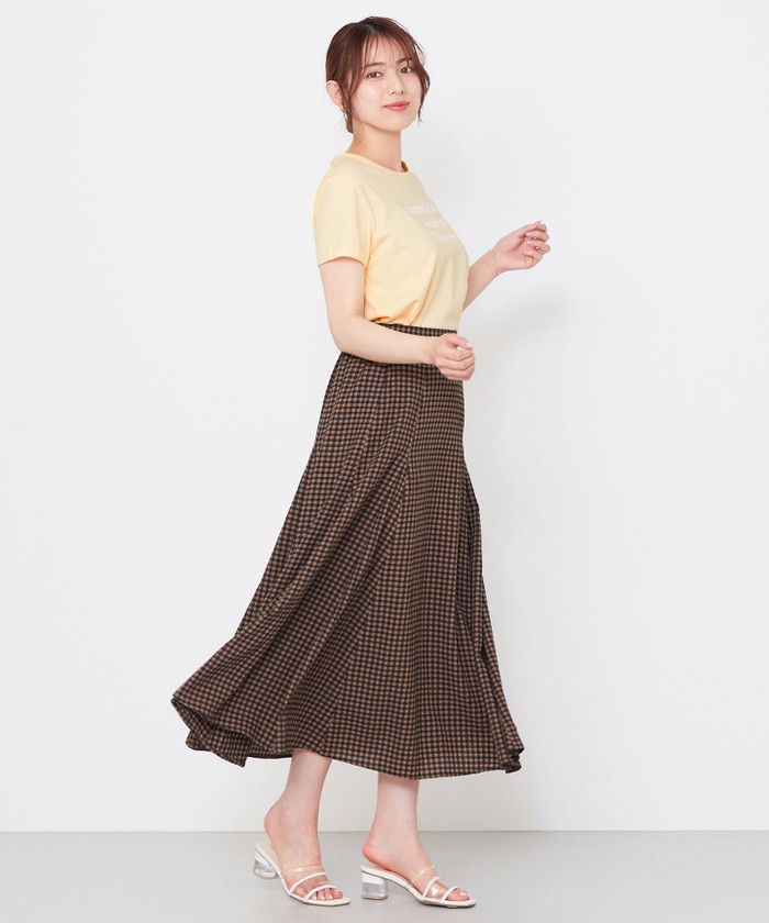 新品♥UNITED ARROWS FABRICA フレアスカートギンガムチェック UNITED ARROWS ギンガムチェックフレアスカート オレンジ×薄紫