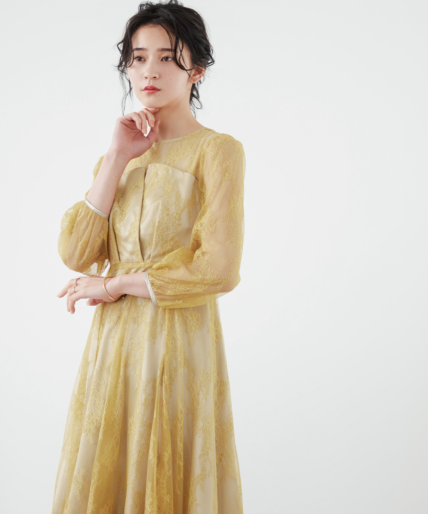 タヌキ【美品】nianaニアナ ビスチェ風パーティドレス 結婚式フォーマル ニアナ niana ビスチェ風トップス総レースワンピースパーティー