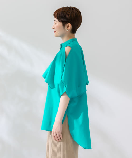 DEUXIEME CLASSE - maki  Deuxieme Classe ケープブラウス BLACK FORMAL ソフトダブルジョーゼット ケープ風ブラウス