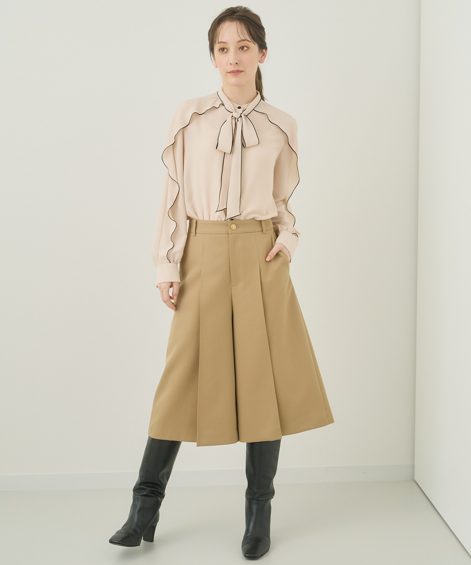 セール 30%OFF】ジョーゼットバイカラータイ付 ブラウス(504785268 セール 30%OFF】ジョーゼットバイカラータイ付 ブラウス(504785268