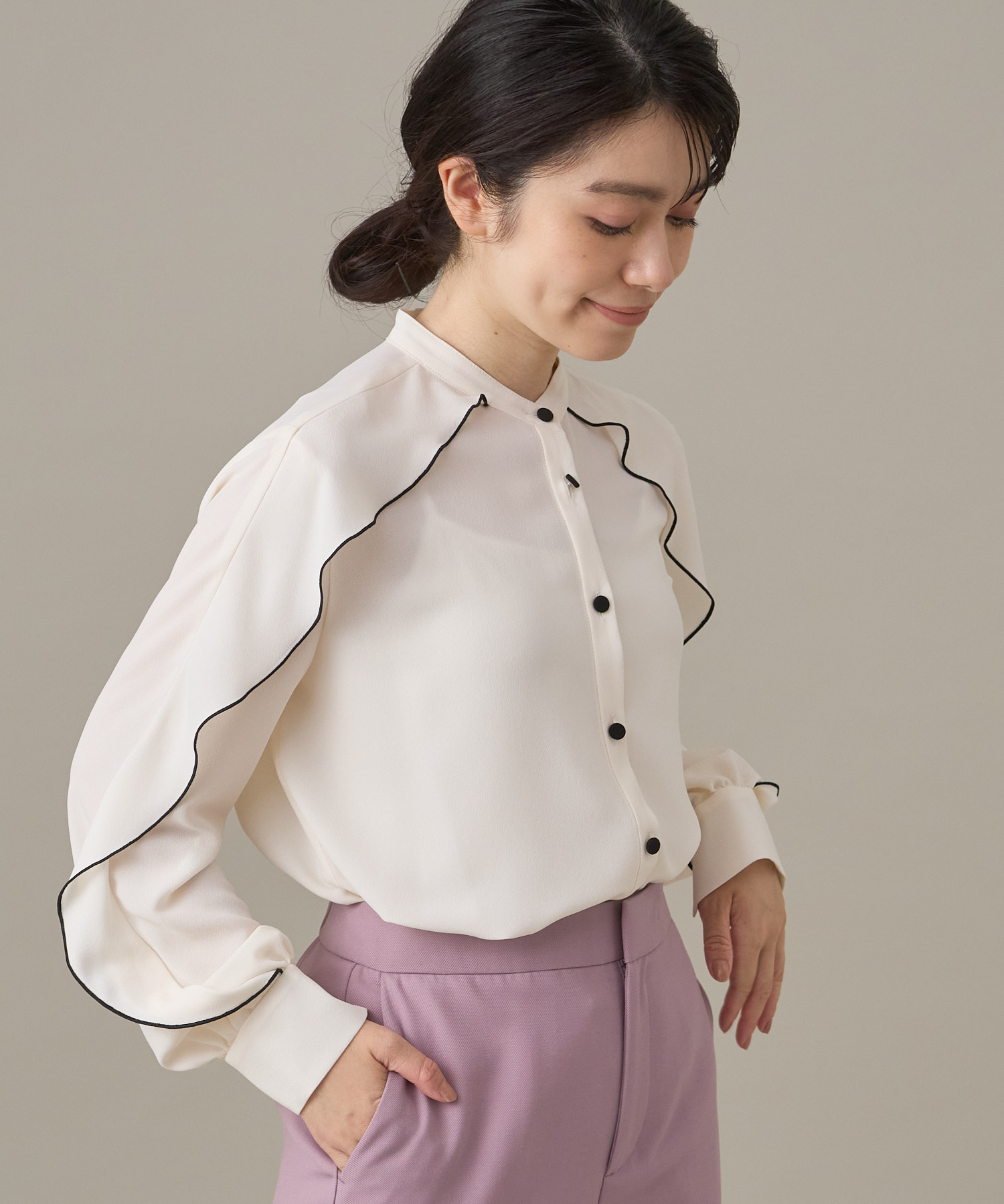 セール 30%OFF】ジョーゼットバイカラータイ付 ブラウス(504785268 セール 30%OFF】ジョーゼットバイカラータイ付 ブラウス(504785268