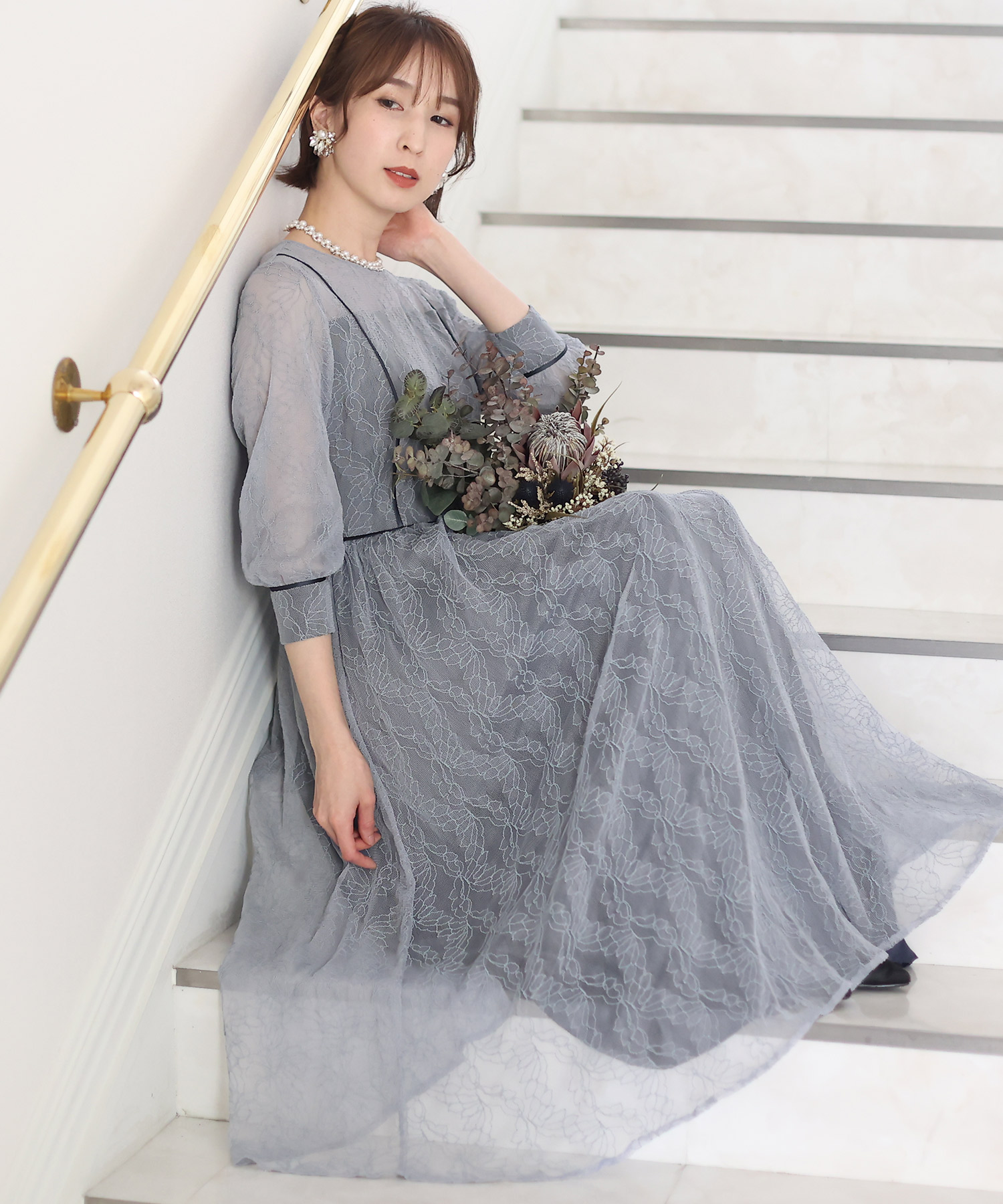 セール45%OFF】プールヴー PourVous リーフ柄レースパーティー