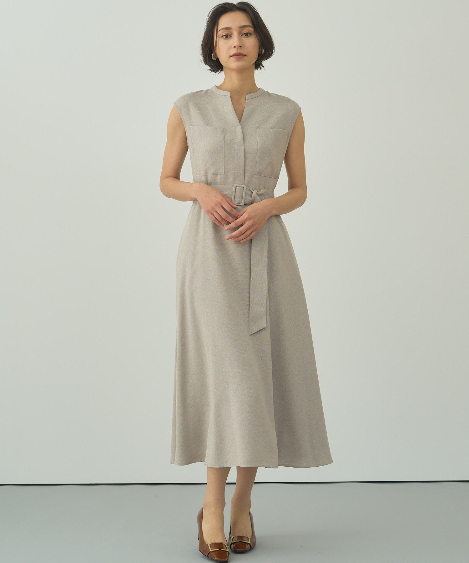 ANAYI アナイ 22SS リネン調オックス ロングワンピース ベルト