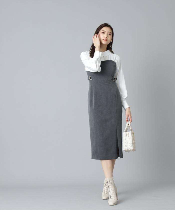 セール 50%OFF】シャツドッキングタイトワンピース(504785497
