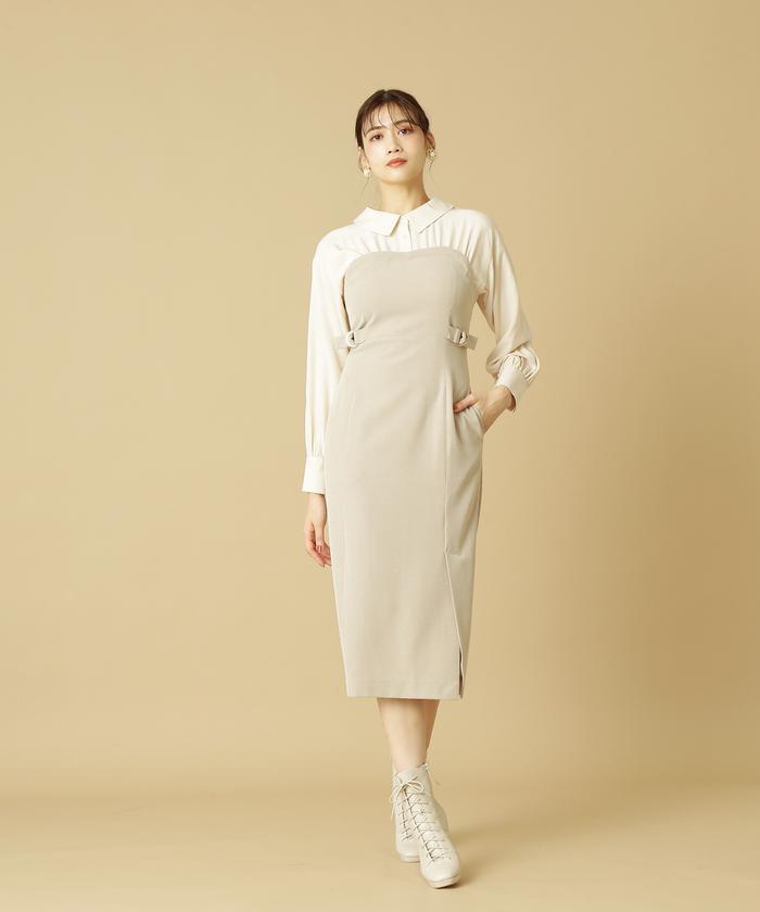 セール 50%OFF】シャツドッキングタイトワンピース(504785497