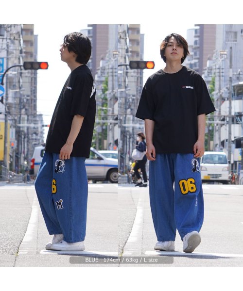 セール ワイドパンツ メンズ バルーンパンツ レディース デニム パンツ ワッペン 刺繍 デニムパンツ 太い カツラギパンツ 綿100 ウエストゴム 白 黒 ボトム ワンフォークロージング 1111clothing D Fashion