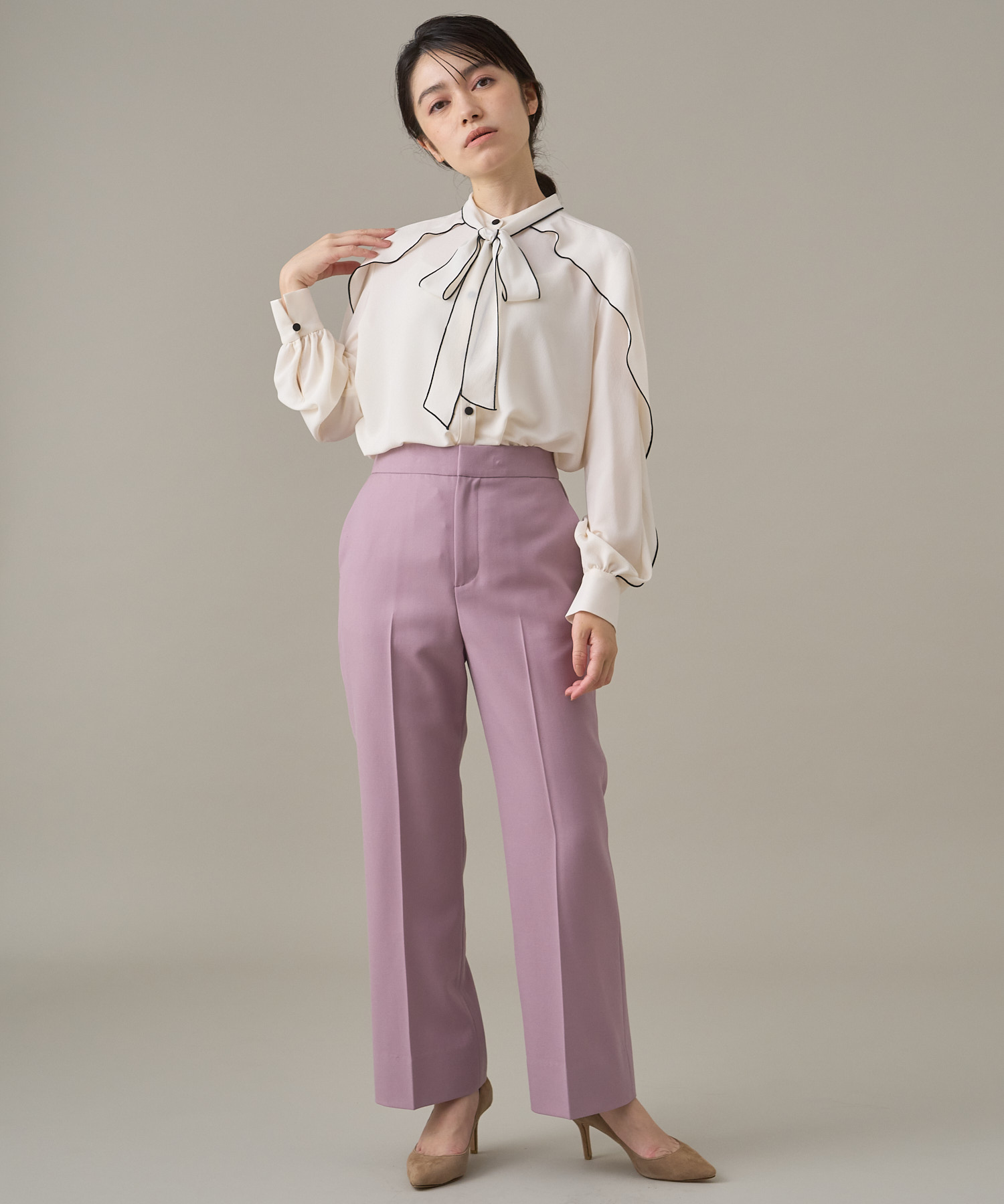 セール 30%OFF】ジョーゼットバイカラータイ付 ブラウス(504785268 セール 30%OFF】ジョーゼットバイカラータイ付 ブラウス(504785268