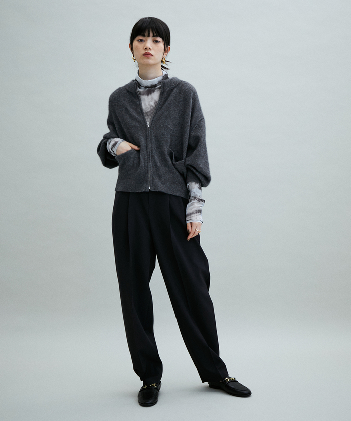 アダムエロペ　FOX WOOL カーディガン　グレー セール】【WEB限定(一部店舗展開あり)】FOX WOOLミックスジップ