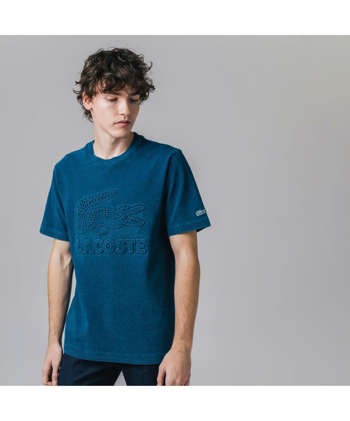 ラコステ LACOSTE エンボスグラフィックインディゴ鹿の子地T