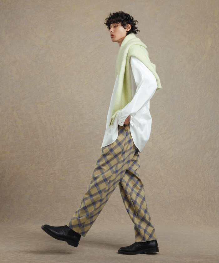 NIKKE チェックバイアス ロールアップ ワイドテーパードパンツ/サステナブル セール 50%OFF】【NIKKE】チェックバイアス ロールアップ ワイド