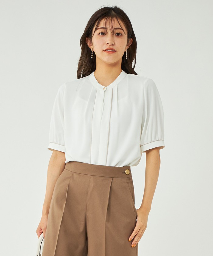 【新品未使用・美品】【グリーンレーベルリラクシング】シャーリング半袖ブラウス黄色 green label relaxing｜グリーンレーベル リラクシングのシャツ