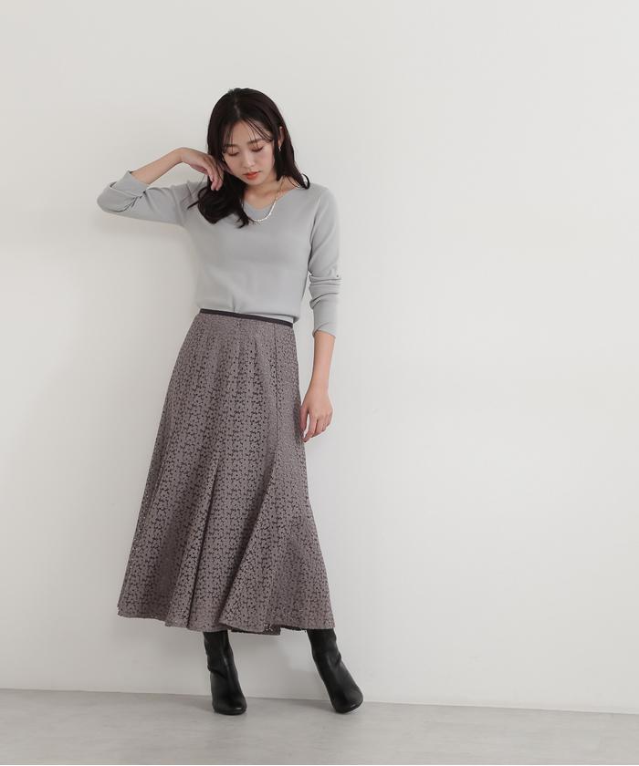 Dabuwawa 人気◆レース グレー ショートコートとスカート 高級感 Dabuwawa 人気◇グレーのショートコートとスカート 高級感