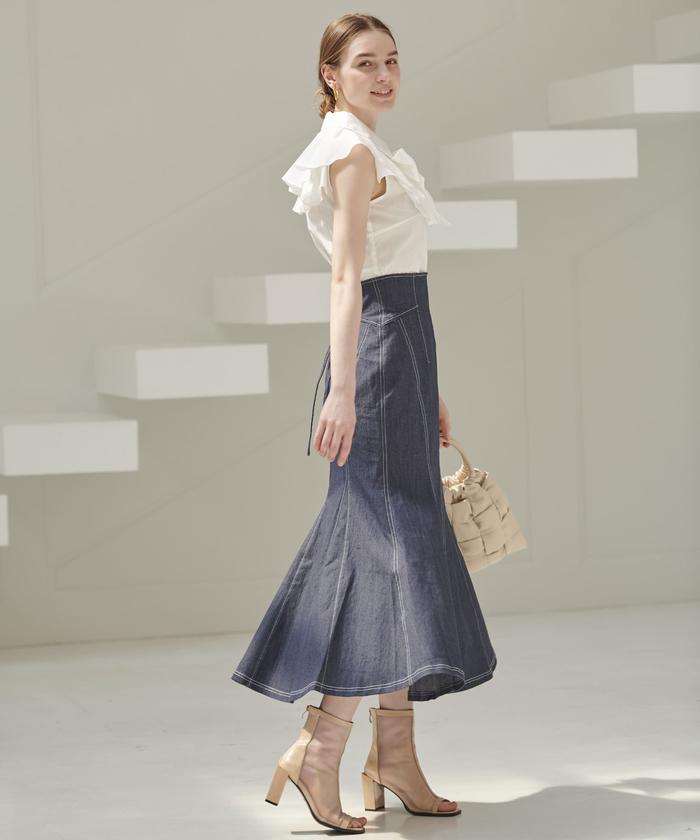 deicy ME COUTURE スラブメランジマーメイドスカート　ライトブルー 配色ステッチライトデニムマーメイドスカート(504819872) | AND