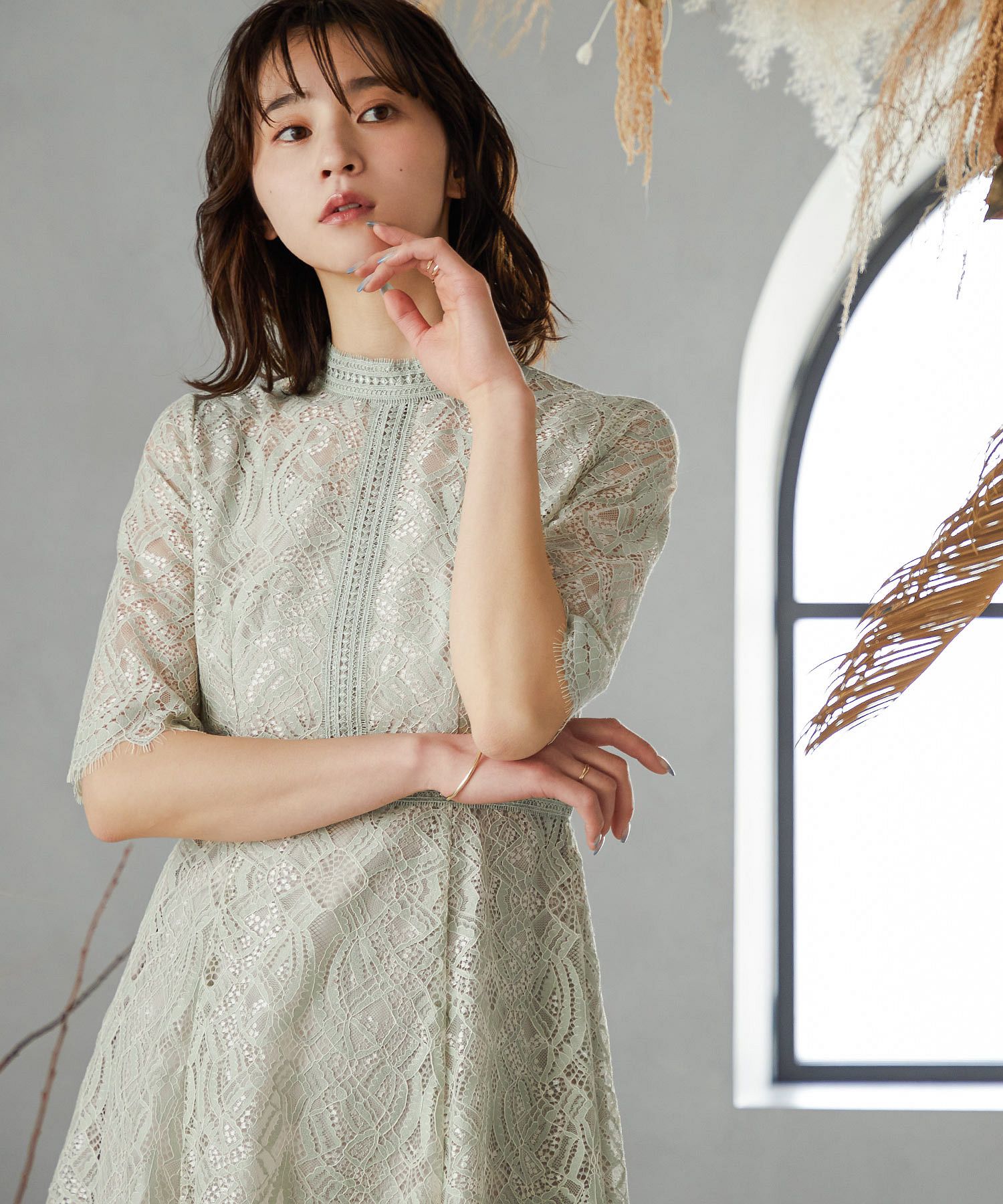 【早い者勝ち】niana 配色レース×ハシゴレース切り替えワンピース クーポン】【セール20%OFF】ニアナ niana 配色レース×ハシゴ