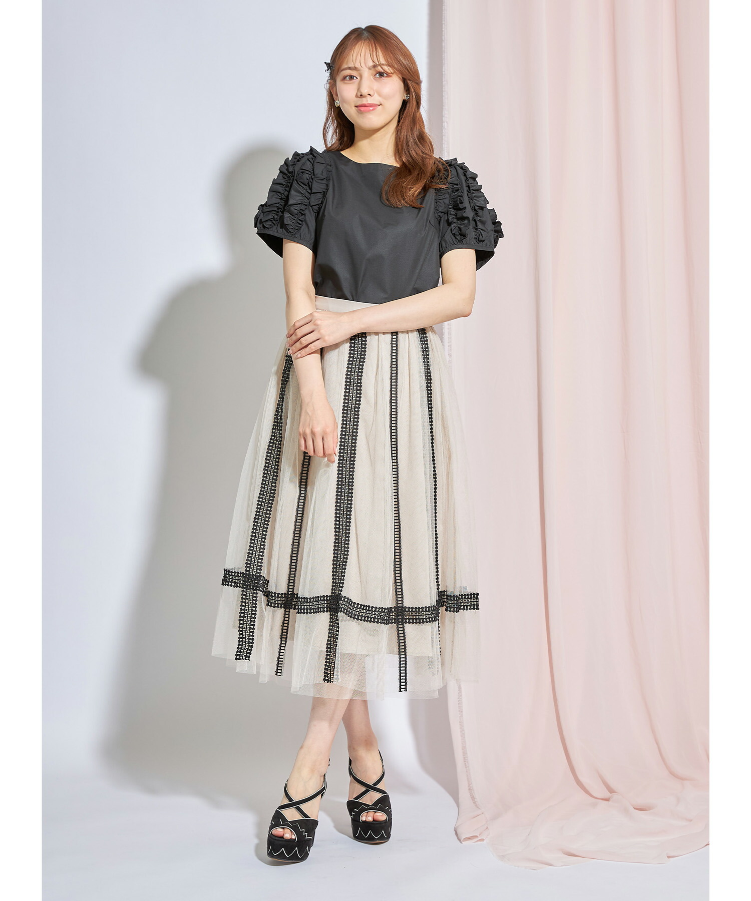 ハシゴレース×チュール令嬢フレアスカート(504812349) | トッコクローゼット(tocco closet) - d fashion