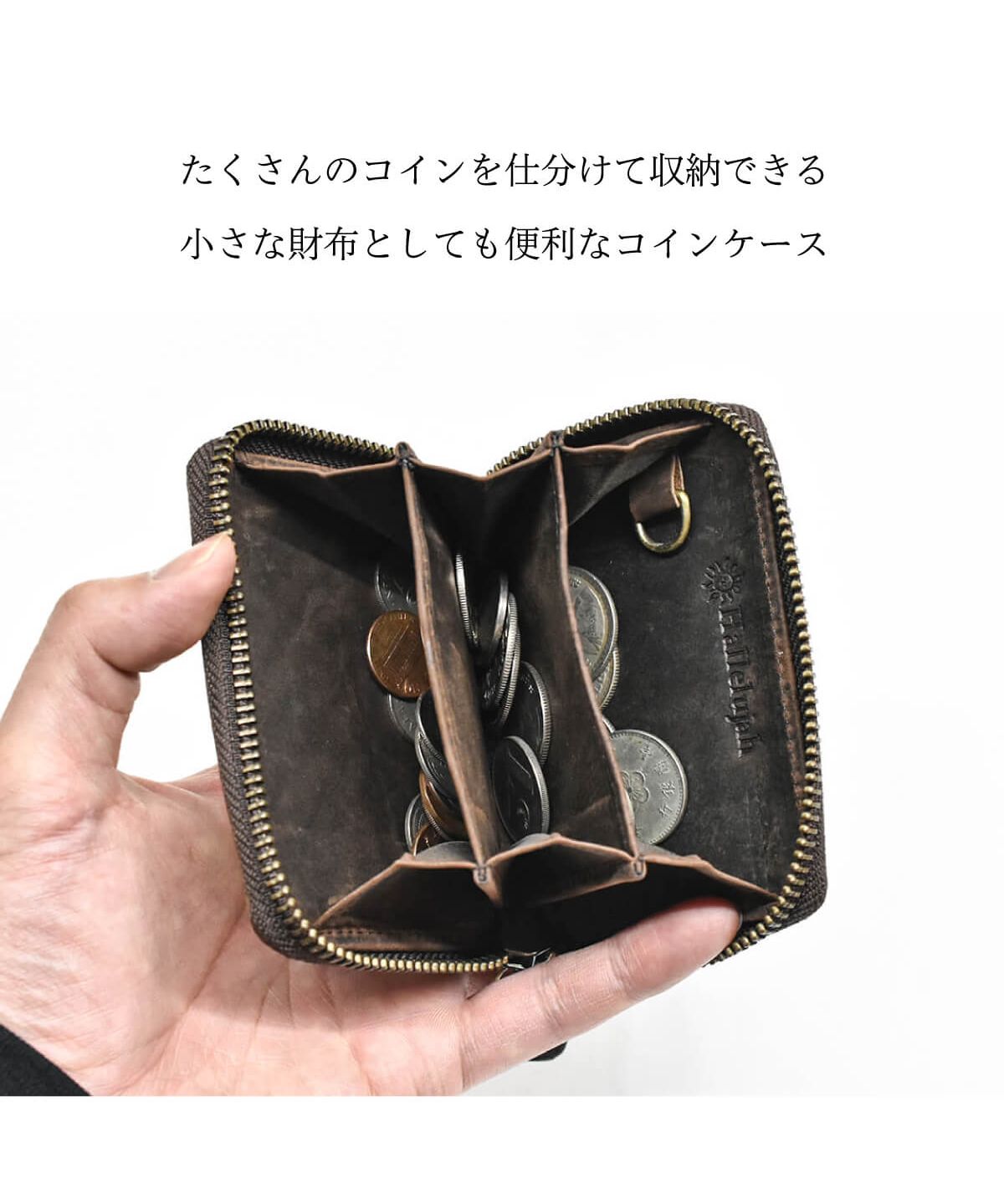 新品*ラルフローレン ラウンドZipミニ財布*レザー製ロゴ入 ダークブラウン