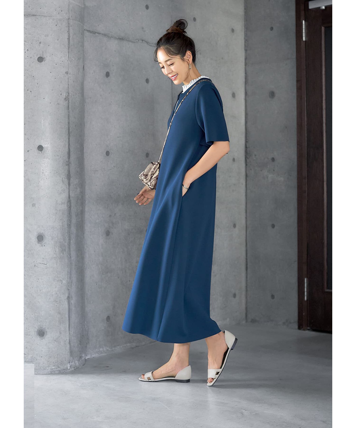 MassimoDutti｜リネン半袖ミディワンピース涼感×お洒落デザイン カジュアル ワンピース 膝丈 ミディ丈 シャツワンピース 黒 半袖
