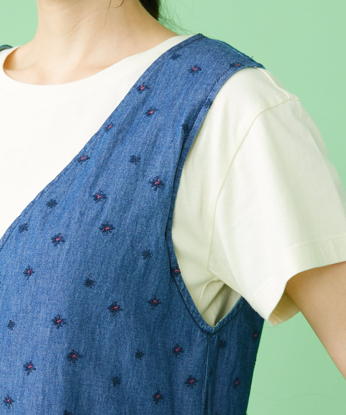 セール】【TVドラマ着用】Brillar 刺繍デニムジャンパースカート