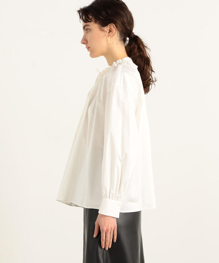 セール 40%OFF】ハイカウントサテン フリルネックブラウス