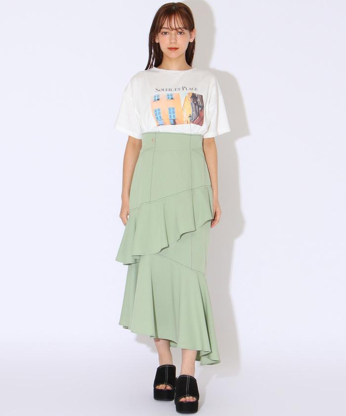 セール 60%OFF】サス付き配色ステッチティアードスカート