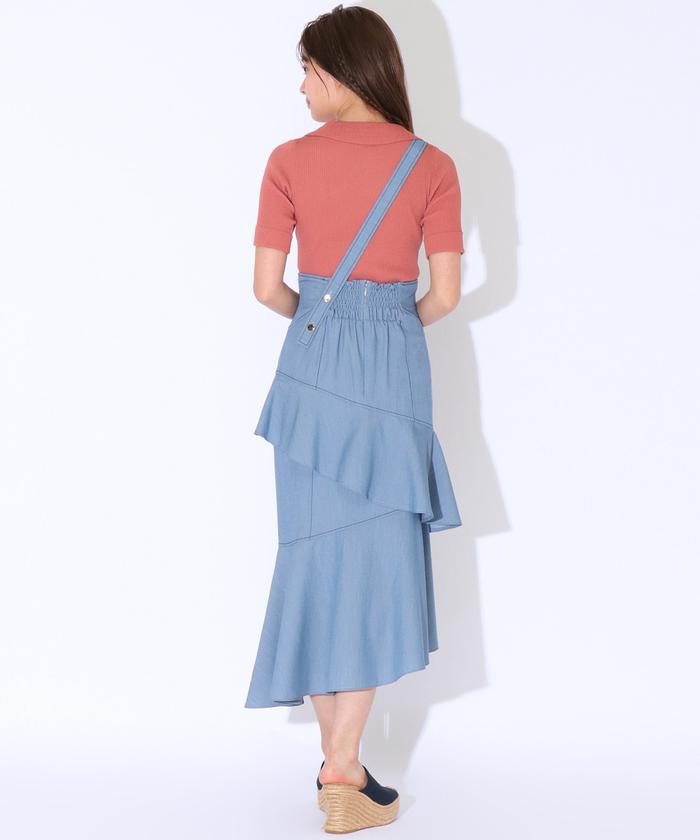 セール 60%OFF】サス付き配色ステッチティアードスカート