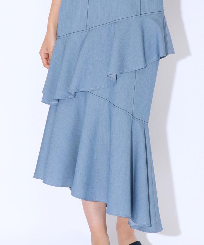 セール 60%OFF】サス付き配色ステッチティアードスカート