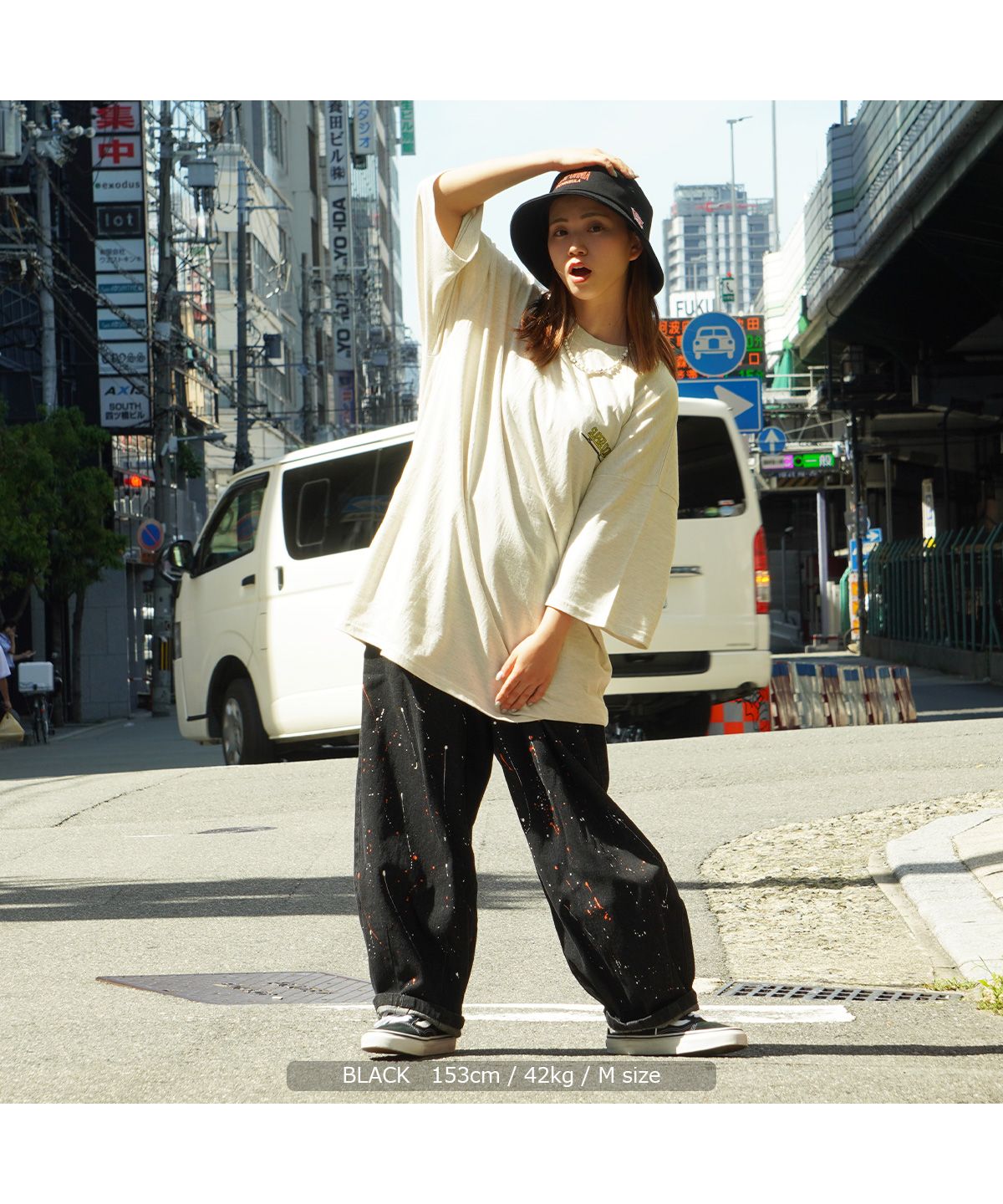 バルーンボンテージパンツ　ワイドパンツ　サイズフリー ワンフォークロージング 1111clothing ペイント ワイド バルーン