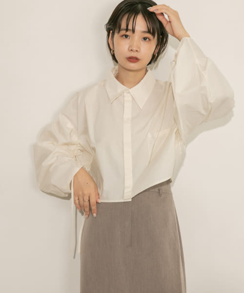 クーポン】【セール 40%OFF】ドロストギャザースリーブシャツ クーポン】【セール 40%OFF】ドロストギャザースリーブシャツ