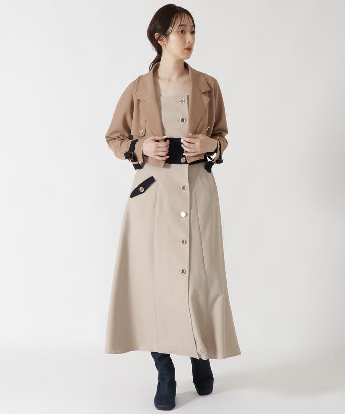 セール 50%OFF】バイカラージャケット&キャミワンピースセット セール 50%OFF】バイカラージャケット&キャミワンピースセット