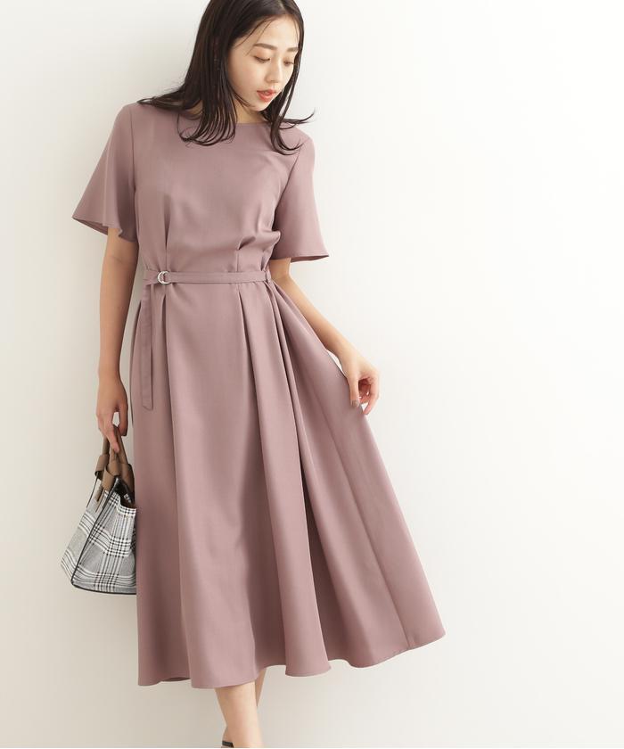 新品未使用✨Rune ストレッチフレアワンピース　タック　襟付き　ベージュ　36 セール 30%OFF】タックフレアワンピース(504787708