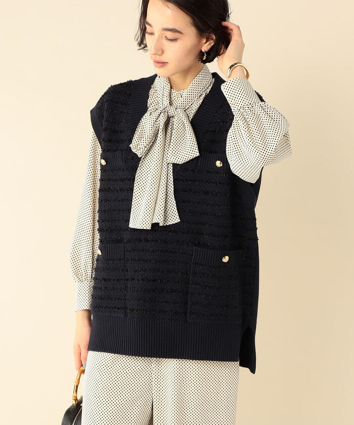 クーポン】【セール 60%OFF】◇【WEB限定】ツイード柄Vネック