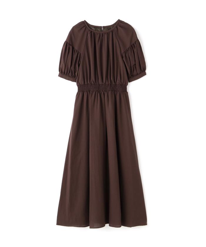 【新品未使用】半袖 ロングワンピース ナチュラルビューティーベーシック 茶系 セール 60%OFF】ウエストシャーリングギャザーネックワンピース