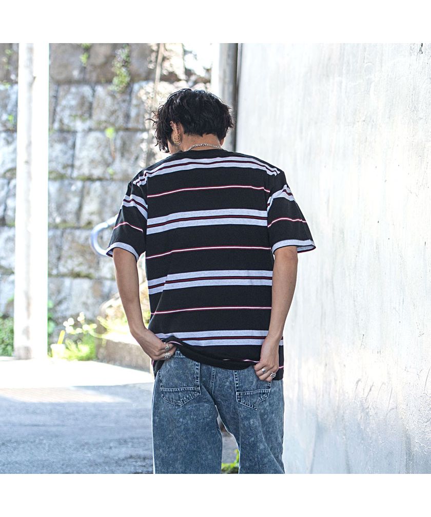 Dickies マルチボーダークルーネック半袖ビッグTシャツ ディッキーズ T