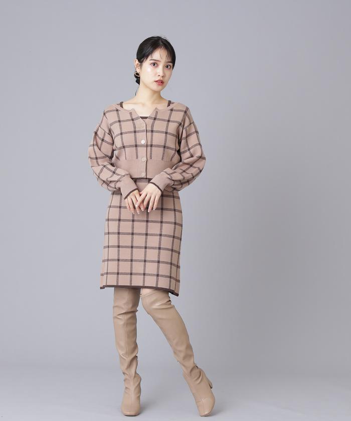 ◇チェックジャガードニットセットアップ WEB限定カラー：モーヴ