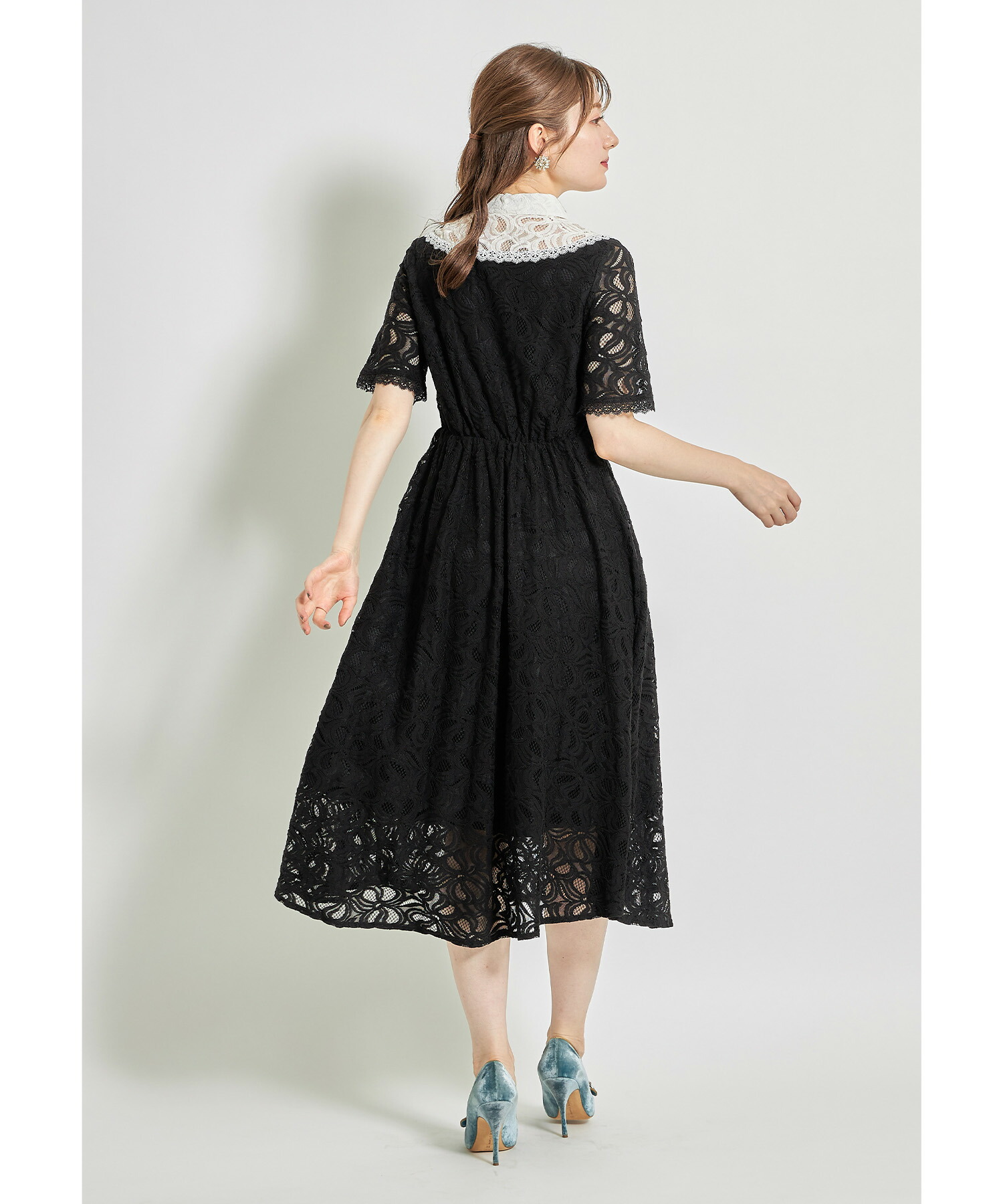 tocco closet 襟付き パール ボタン 配色切り替え レースワンピース 襟付きパールボタン配色切り替えレースワンピース(504842192
