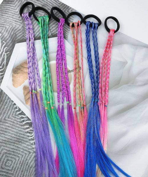 クーポン】【セール25%OFF】編み込みウィッグ ゴム付き 三つ編み エクステ カラフル編み込み ヘアゴム ウィッグ ポニーテール ダンスウィッグ つけ毛(504855108) ショッピングゴー(shoppinggo) d fashion 大幅値下げ G01 エクステ三つ編み ウィッグ ゴム ダンス イベント