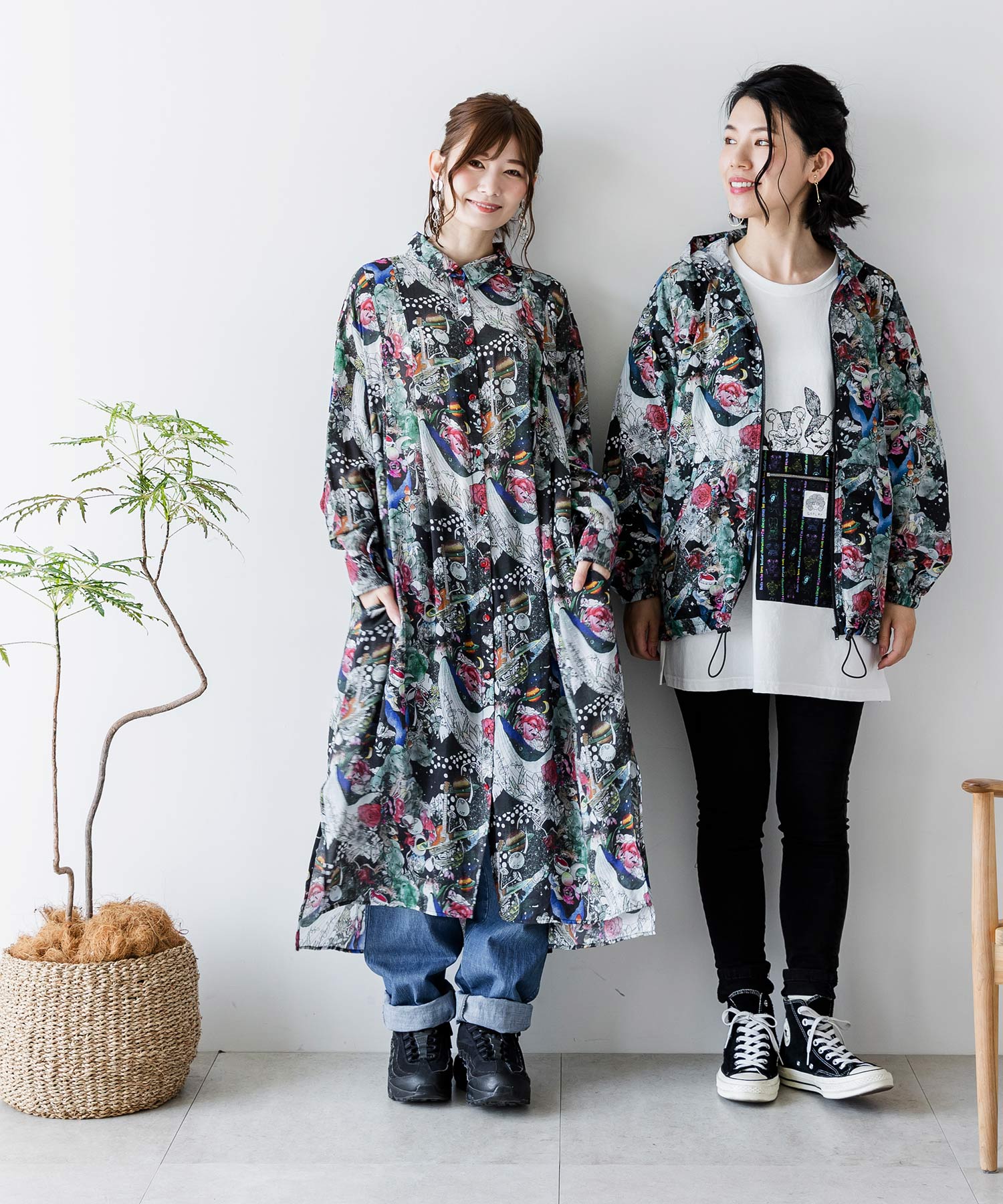 セール】モチーフ大集合アート柄シャツワンピース(504849982 セール】モチーフ大集合アート柄シャツワンピース(504849982