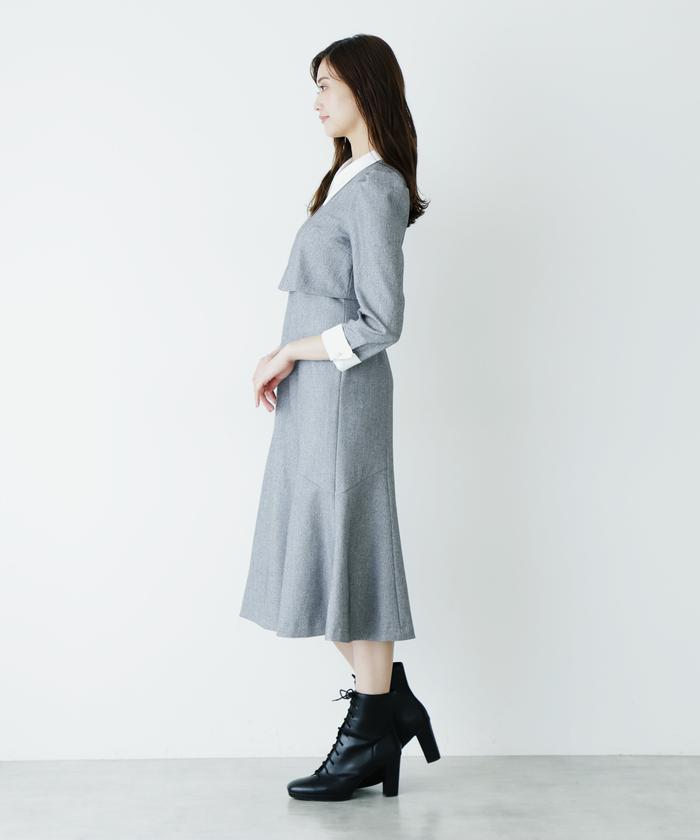 JILL by JILLSTUART レイヤード風襟付ワンピース　S グレー JILL by JILL STUART（ジルバイジルスチュアート）の