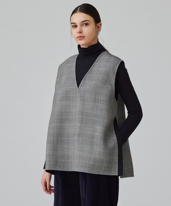 セール 30%OFF】ウールシルクブロックトゥース 4－wayジレ