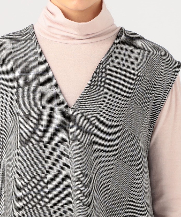 セール 30%OFF】ウールシルクブロックトゥース 4－wayジレ