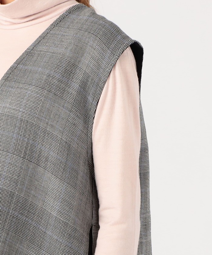 セール 30%OFF】ウールシルクブロックトゥース 4－wayジレ