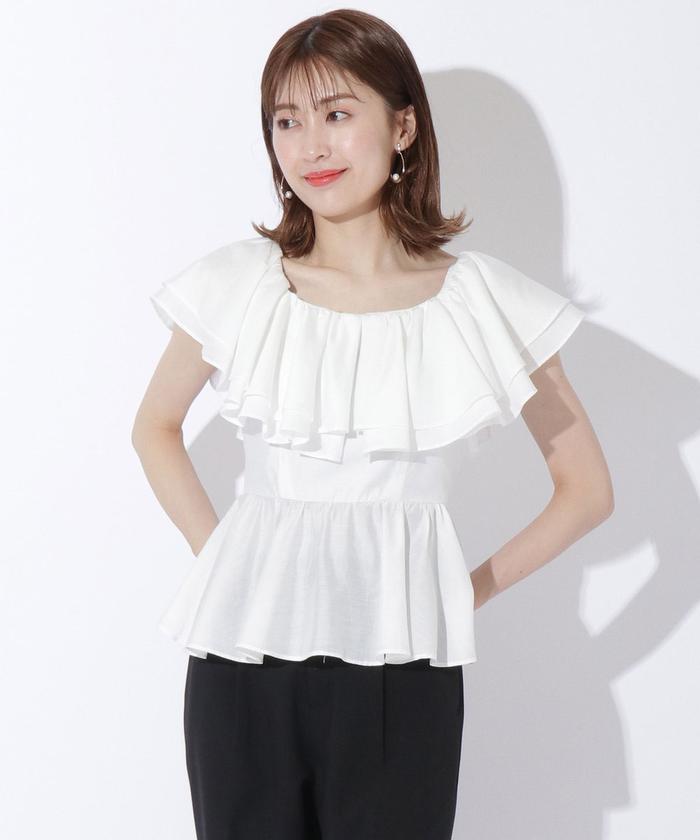 クーポン】【セール 60%OFF】ラッフルフリルペプラムブラウス