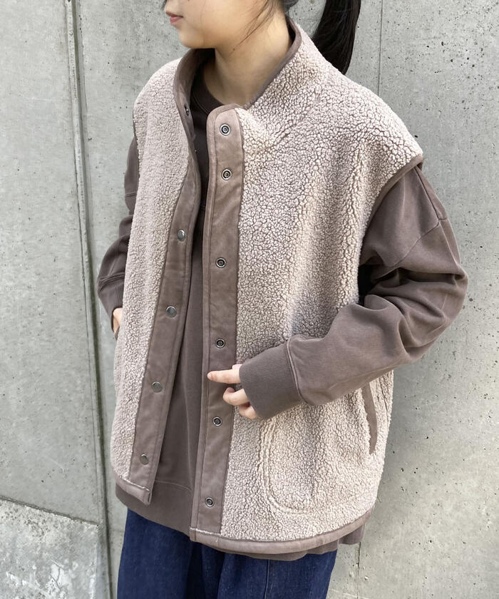 ベスト ジレ 「リバーシブル」フェイクムートン・ボア　ベスト レディース ベスト ジレ 「リバーシブル」フェイクムートン・ボア ベスト
