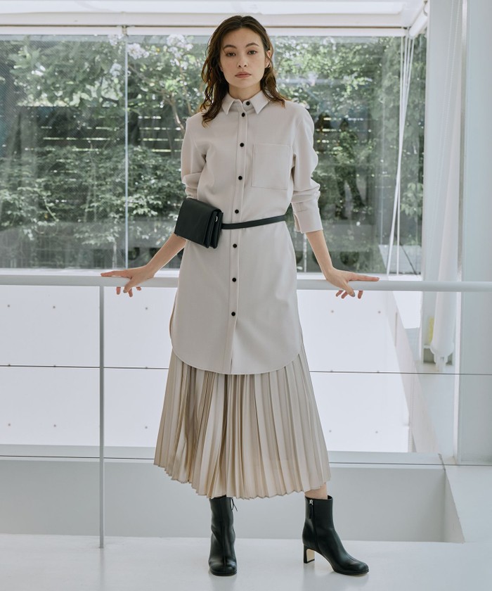ブラウス シャツ 「洗える」 ウールミルドサキソニー ロングシャツ レディース セール】【洗える】 ウールミルドサキソニー ロングシャツ